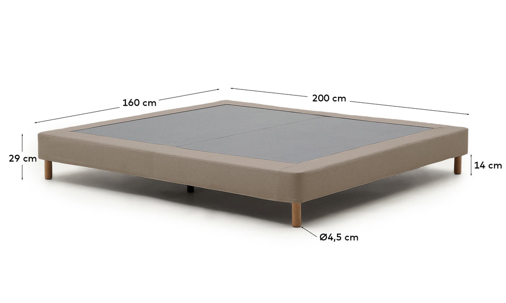 Base déhoussable Ofelia marron avec pieds en bois de hêtre pour matelas de 160 x 200 cm