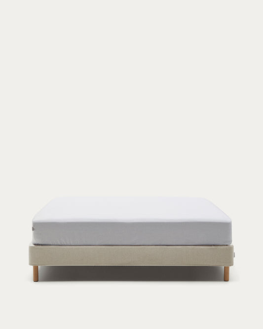 Base déhoussable Ofelia écru avec pieds en bois de hêtre pour matelas 160 x 200 cm