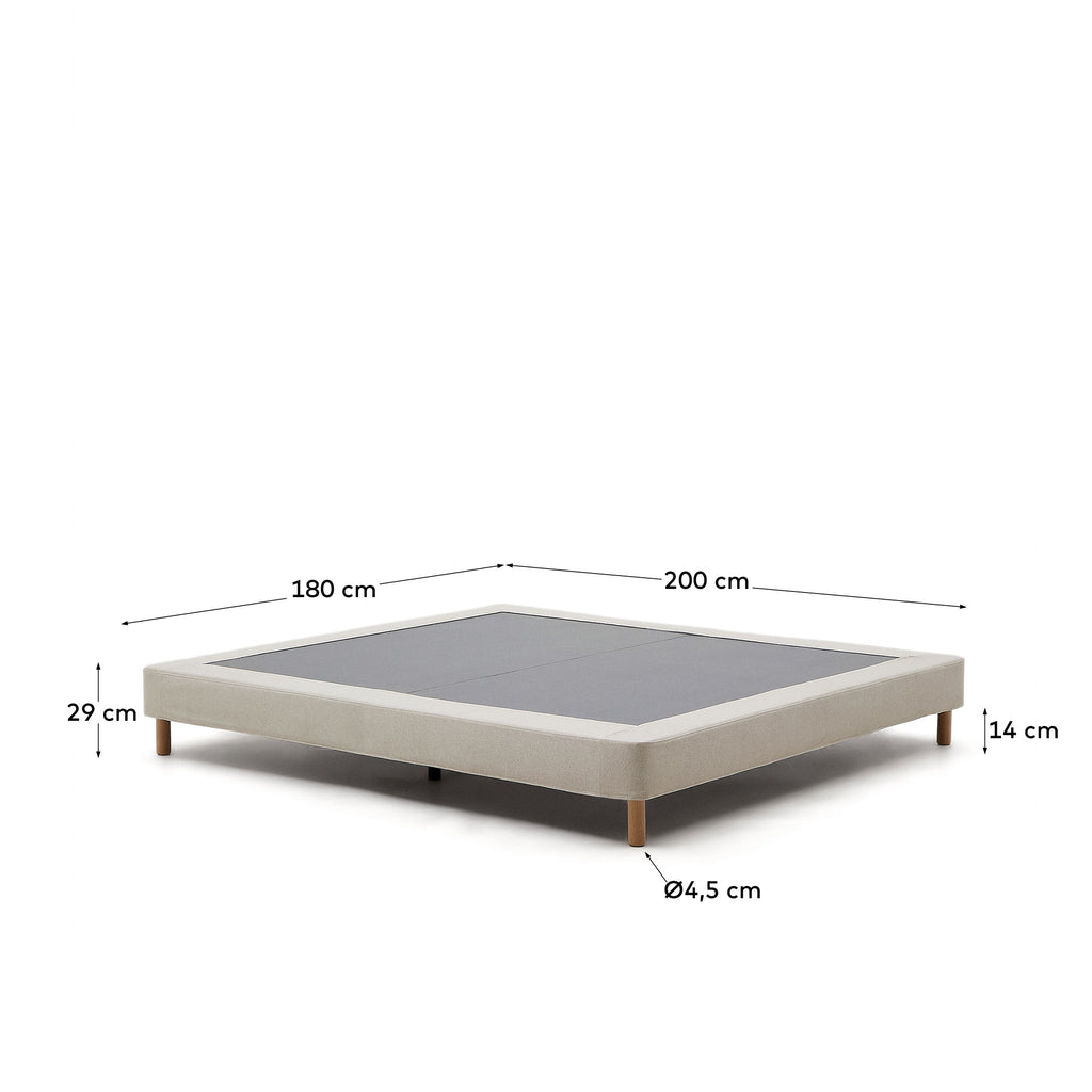 Base déhoussable Ofelia écru avec pieds en bois de hêtre pour matelas 180 x 200 cm FSC Mix Credit