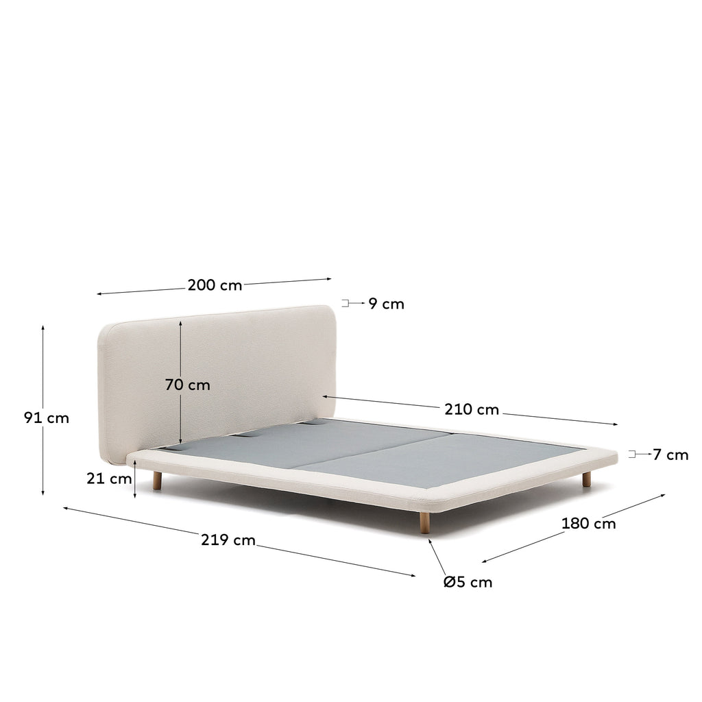 Cadre de lit déhoussable Odum en tissu micro bouclette beige et pieds en bois de hêtre 160 x 200 cm FSC Mix Credit