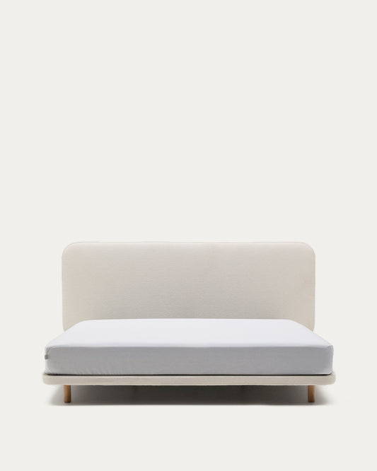Cadre de lit déhoussable Odum en tissu micro bouclette beige et pieds en bois de hêtre 160 x 200 cm FSC Mix Credit