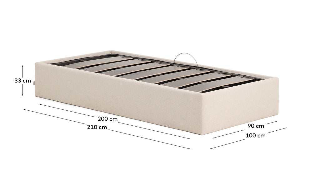 Sommier coffre déhoussable Nelzi en chenille écrue pour matelas de 90 x 200 cm FSC 100 %
