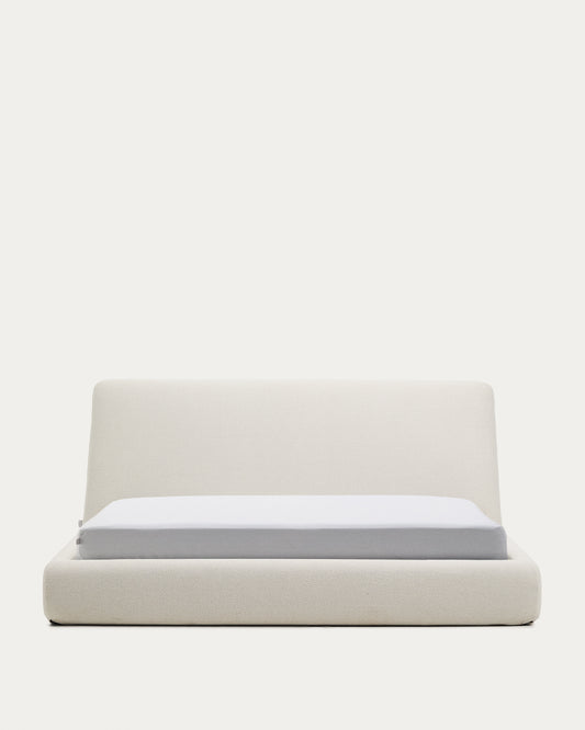Lit déhoussable Martina en chenille écrue pour matelas de 180 x 200 cm