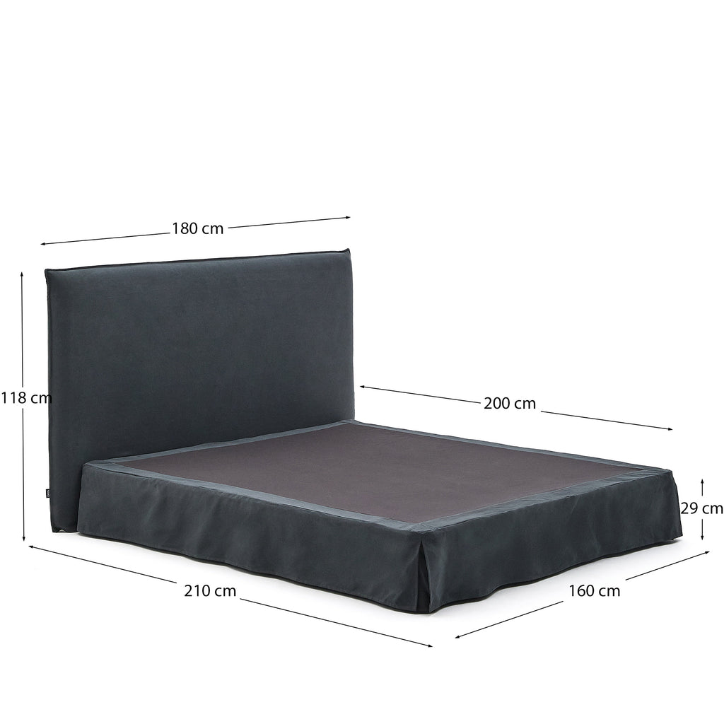 Lit déhoussable Jaira en lin et coton gris anthracite pour matelas de 160 x 200 cm FSC Mix Credit