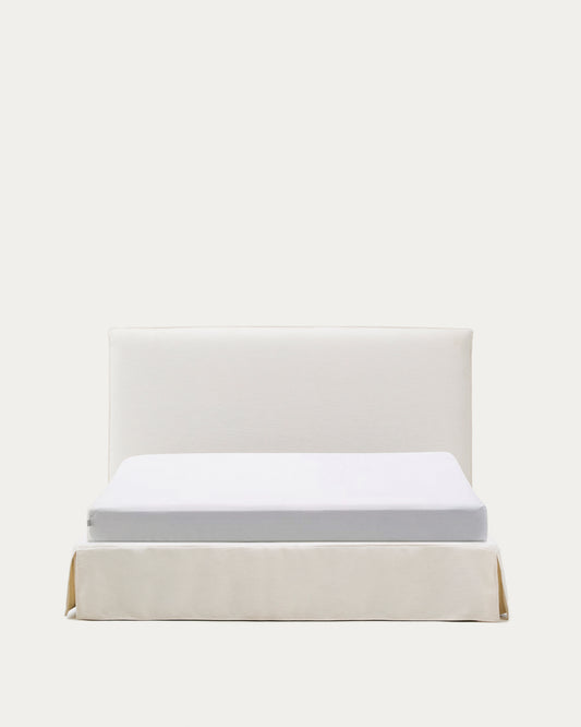 Lit déhoussable Jaira en chenille blanche pour matelas de 180 x 200 cm FSC Mix Credit