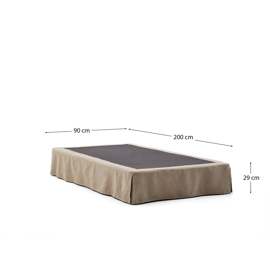 Base déhoussable Jaira en lin et coton taupe pour matelas de 90 x 200 cm