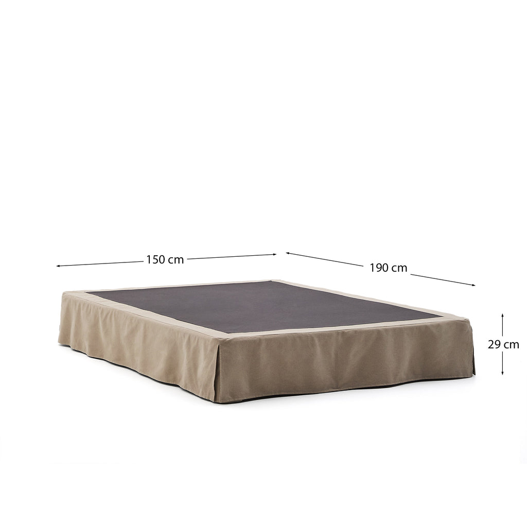 Base déhoussable Jaira en lin et coton taupe pour matelas de 150 x 190 cm