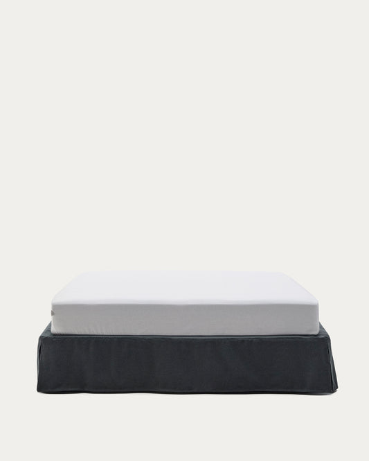 Base déhoussable Jaira en lin et coton gris anthracite pour matelas de 160 x 200 cm
