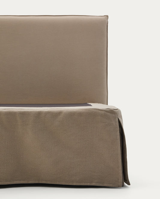 Housse pour cadre de lit Jaira en lin et coton taupe pour matelas de 150  x 190 cm.