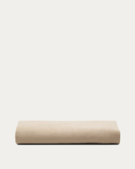 Housse pour cadre de lit Jaira en lin et coton taupe pour matelas de 150  x 190 cm.