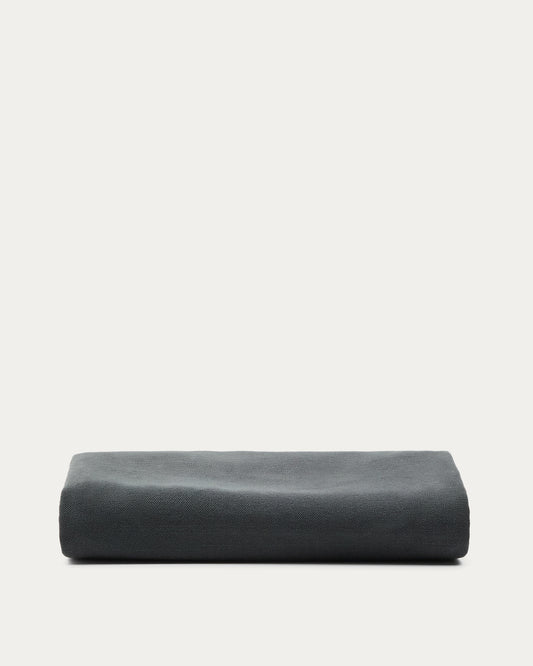 Housse pour cadre de lit Jaira en lin et coton gris anthracite pour matelas de 90 x 200 cm.