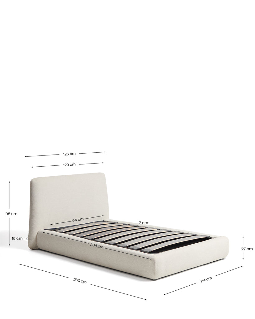 Cadre de lit déhoussable avec sommier coffre Martina en chenille écrue pour matelas de 90 x 200 cm FSC Mix Credit