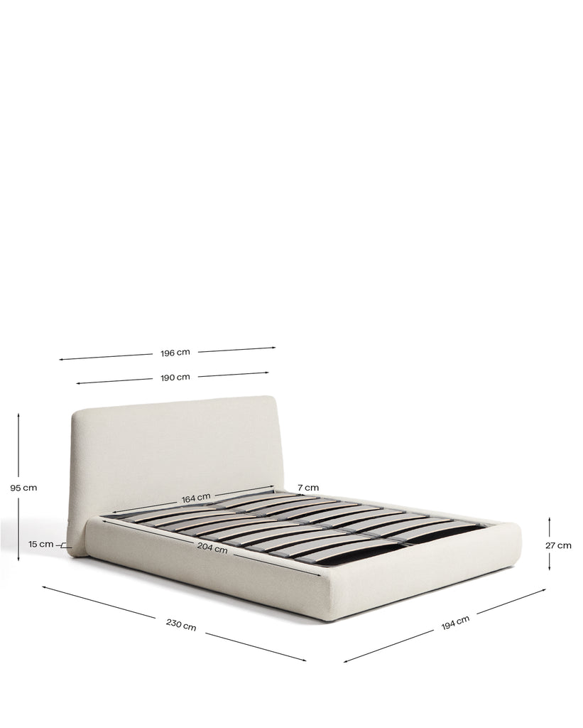 Cadre de lit déhoussable avec sommier coffre Martina en chenille écrue pour matelas de 160 x 200 cm FSC Mix Credit