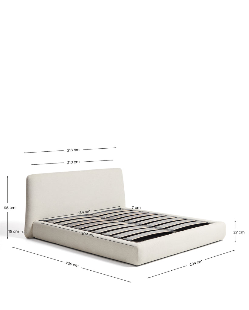 Cadre de lit déhoussable avec sommier coffre Martina en chenille écrue pour matelas de 180 x 200 cm FSC Mix Credit