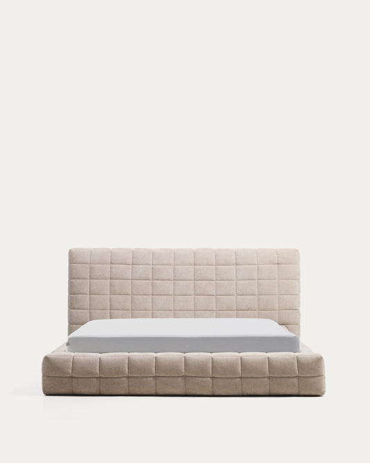 Cadre de lit déhoussable Luiana en chenille beige pour matelas de 180 x 200 cm