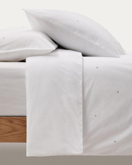 Ensemble Sontag housse de couette et taies d’oreiller en percale de coton blanc, broderie lit de 180 cm