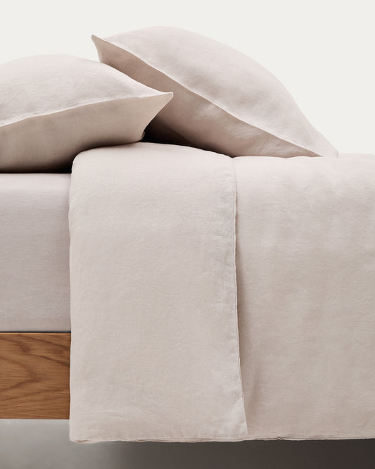 Ensemble Simmel housse de couette et taies d’oreiller en mélange de lin couleur grise pour lit 180 cm