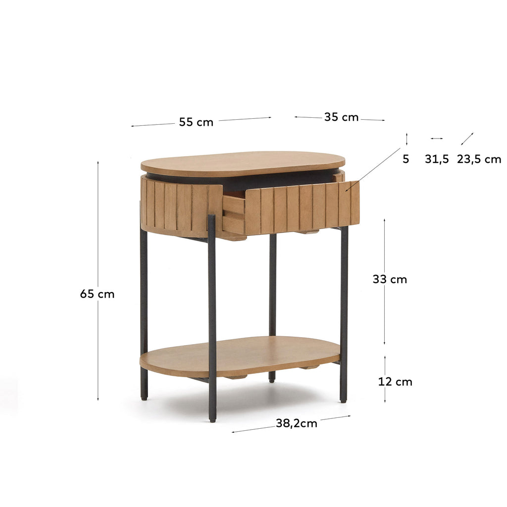 Table de chevet Licia 1 tiroir bois de manguier et métal peint en noir 55 x 65 cm