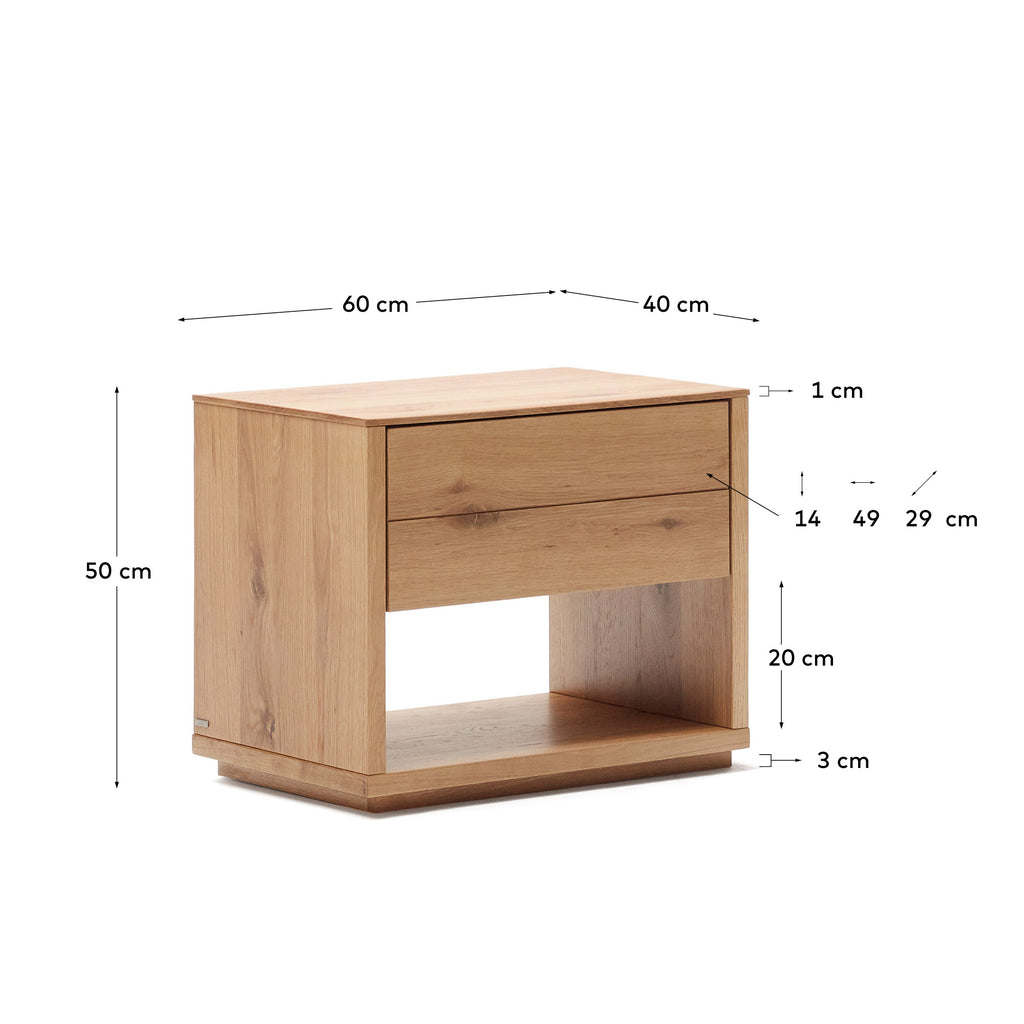Table de chevet Alguema en placage de chêne finition naturelle 60 x 50 cm