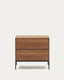Table de chevet Vedrana 2 tiroirs placage de noyer et pieds en acier noir 60 x 55 cm