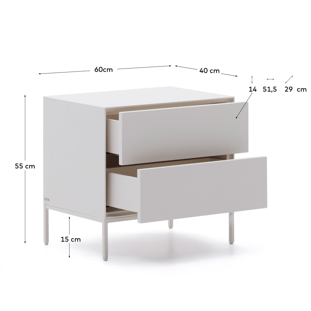 Table de chevet Vedrana 2 tiroirs DM laqué blanc 60 x 55 cm