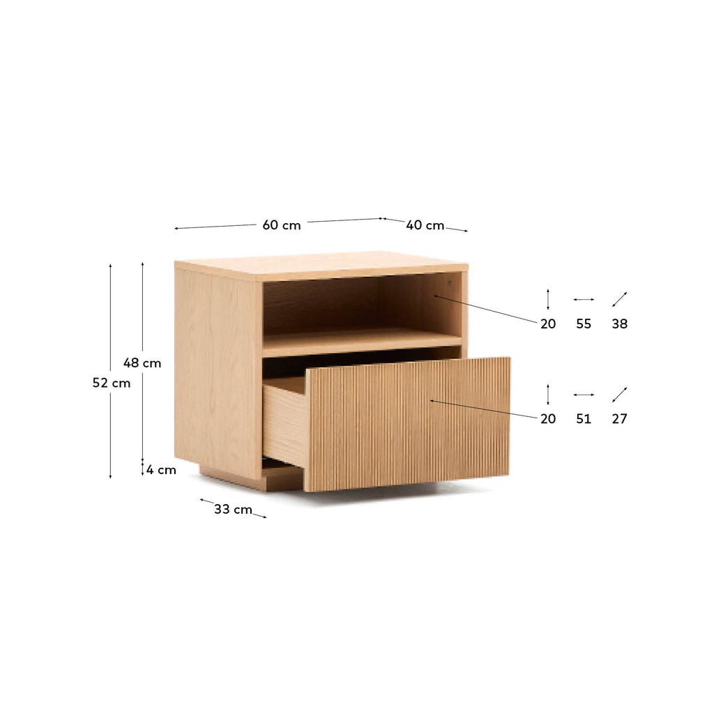 Table de nuit Helvine 1 tiroir en placage de chêne 60 x 52 cm FSC 100 %