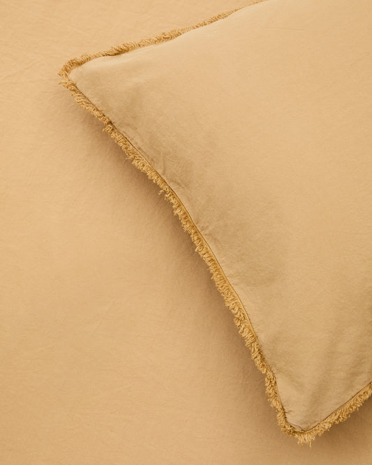 Ensemble Sifinia housse de couette et taie d’oreiller 100 % en percale de coton franges couleur moutarde lit 90 cm