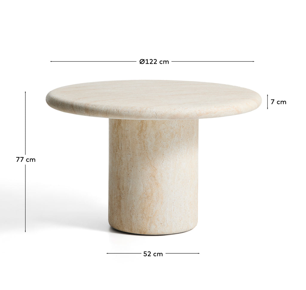 Table ronde Drasi en ciment avec finition effet travertin Ø 122 cm
