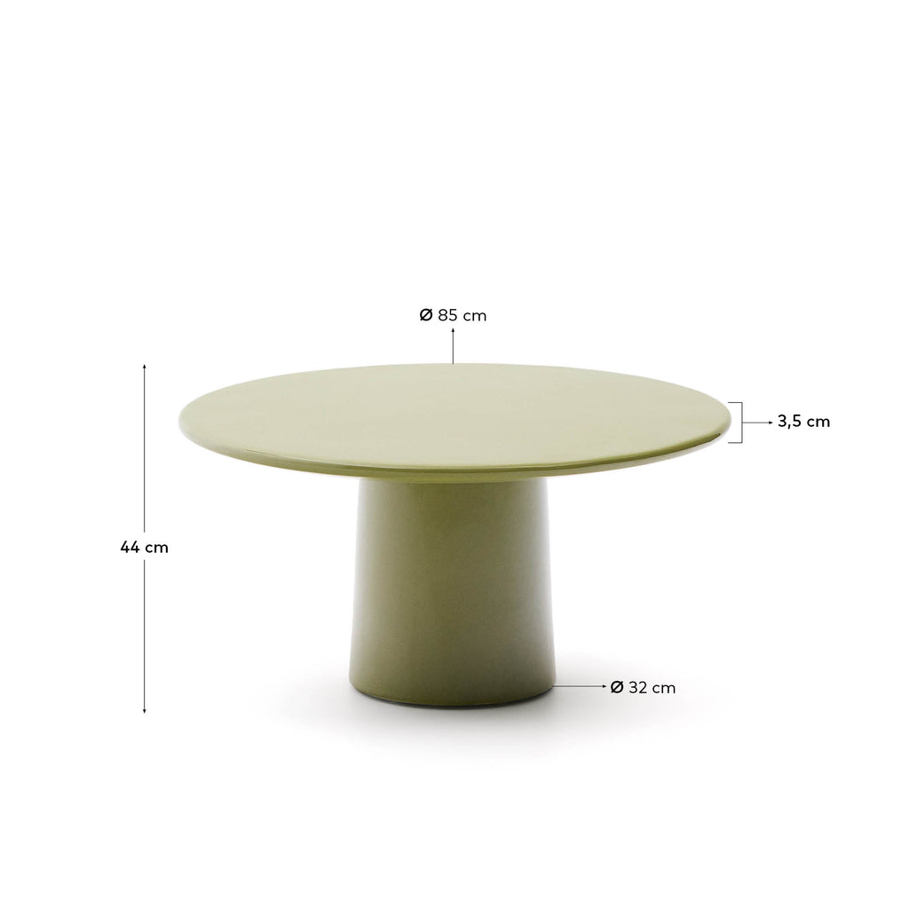 Table basse Albanella en ciment avec finition vert brillant Ø 85 cm