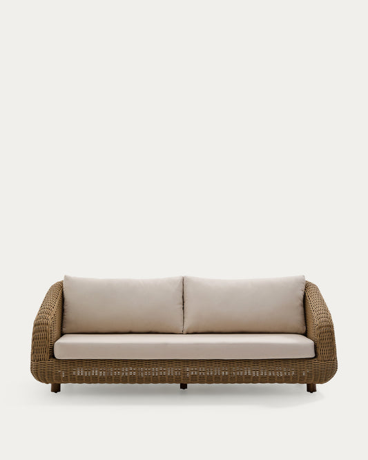 Canapé Meria 3 places en rotin synthétique et pieds en bois d’acacia FSC 100 % 208 cm