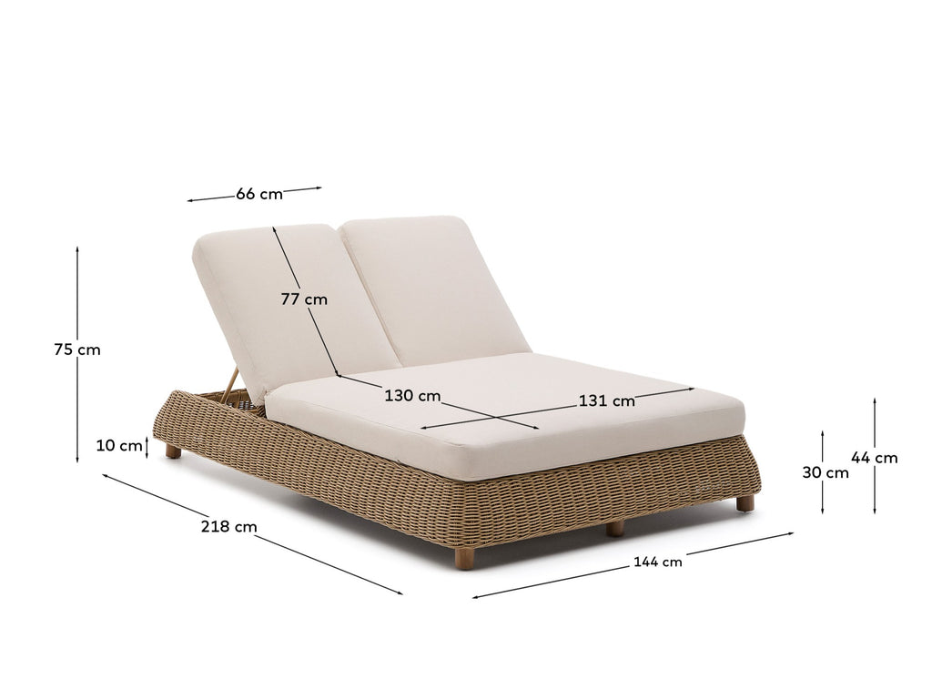 Bain de soleil double Meria en rotin synthétique et pieds en bois d’acacia FSC 100 %
