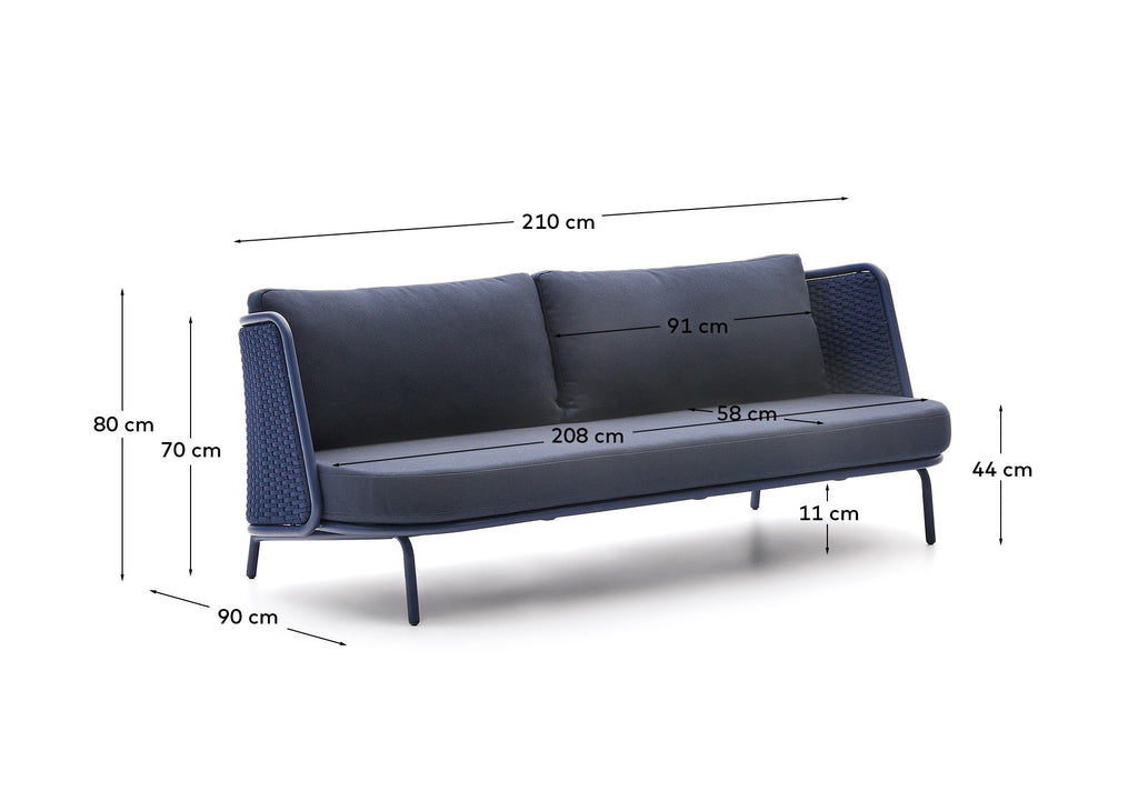 Canapé 3 places d’extérieur Sedalis en aluminium et corde bleue 210 cm