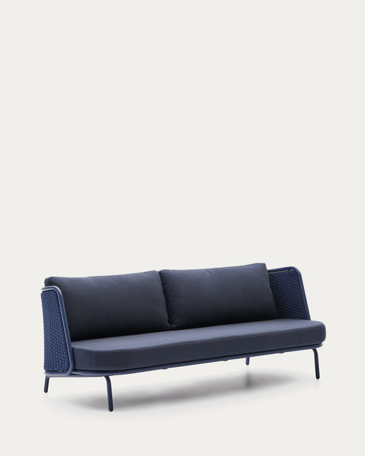 Canapé 3 places d’extérieur Sedalis en aluminium et corde bleue 210 cm