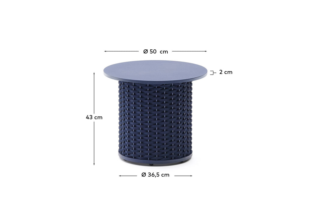 Table auxiliaire d’extérieur Sedalis en aluminium et corde bleue Ø 50 cm