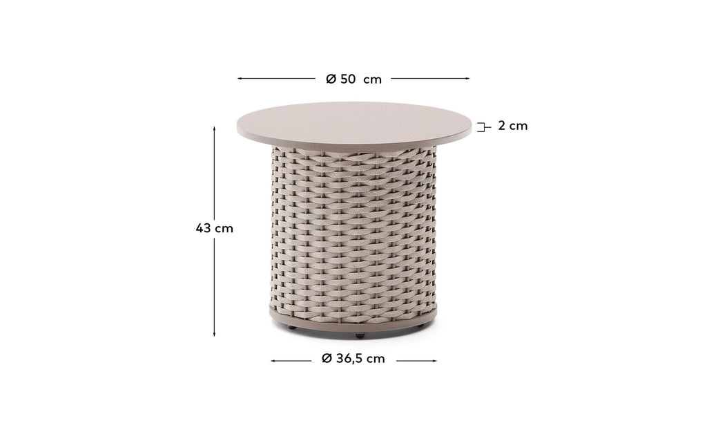 Table auxiliaire d’extérieur Sedalis en aluminium et corde taupe Ø 50 cm