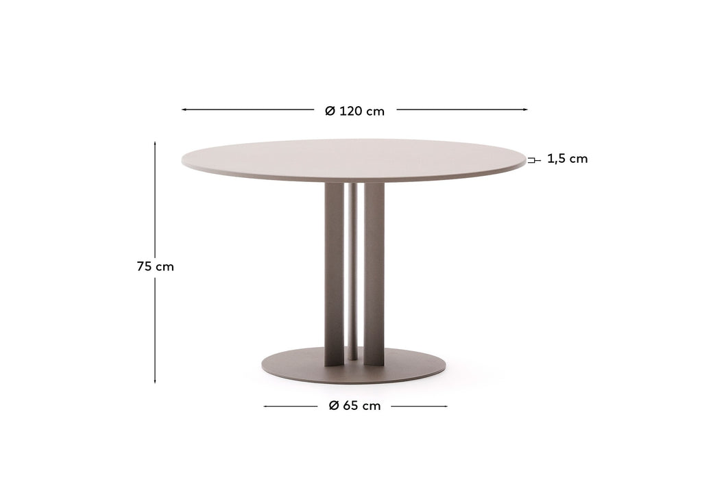 Table ronde d’extérieur Sedalis en acier avec plateau en aluminium taupe Ø 120 cm