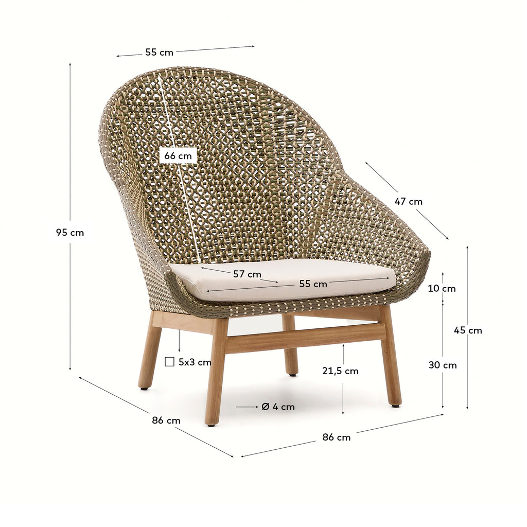 Fauteuil Olbia avec dossier haut en rotin synthétique et bois de teck FSC 100 %