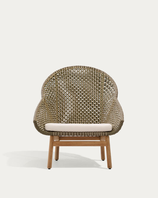 Fauteuil Olbia avec dossier haut en rotin synthétique et bois de teck FSC 100 %