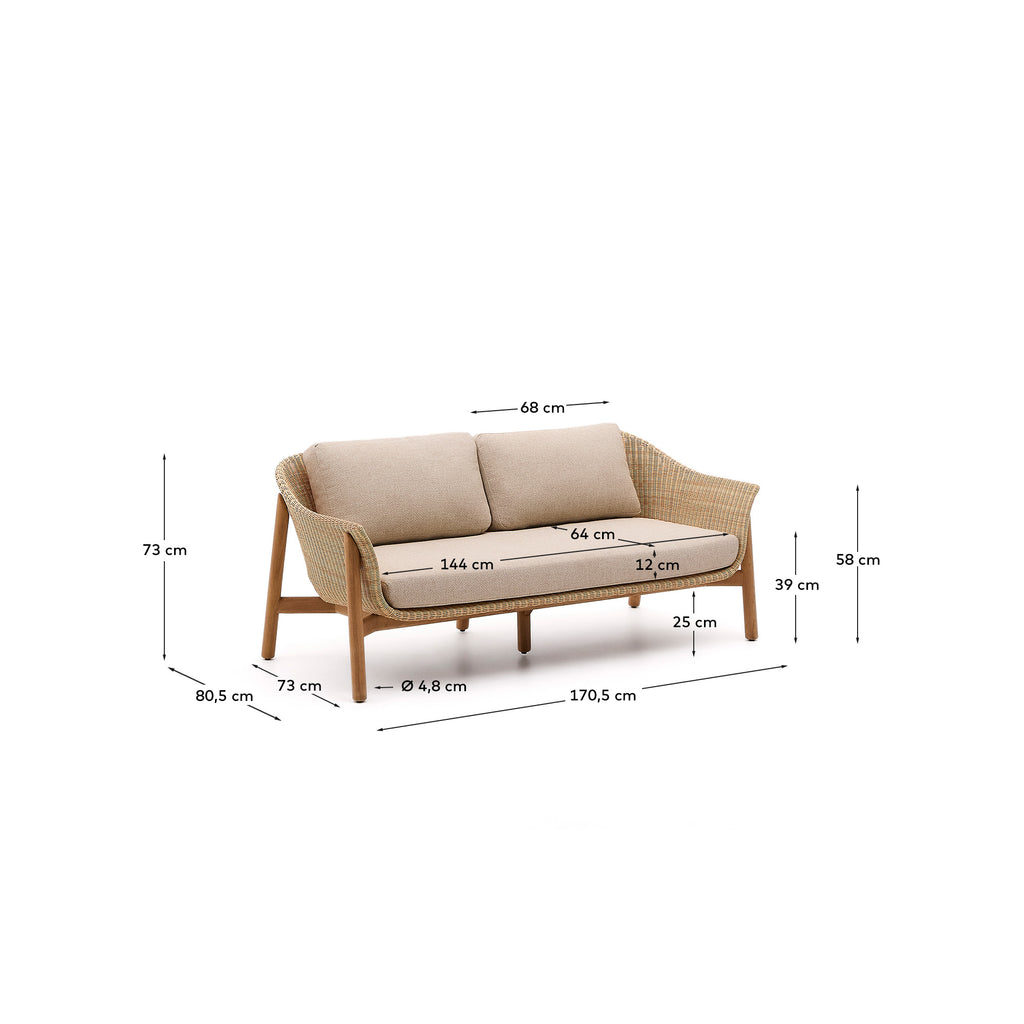 Canapé Galea 2 places en bois de teck et rotin synthétique 170,5 cm FSC 100 %