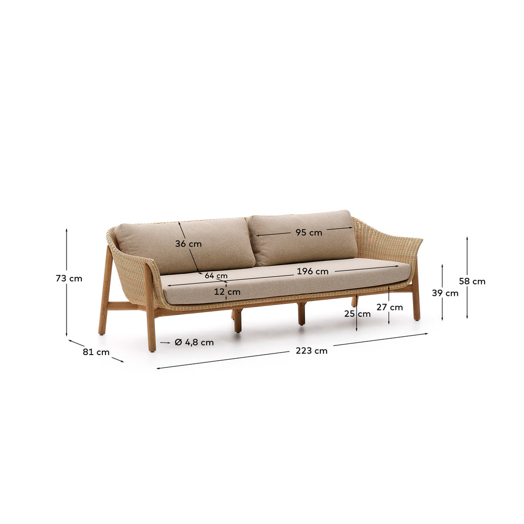 Canapé Galea 3 places en bois de teck et rotin synthétique 223 cm FSC 100 %