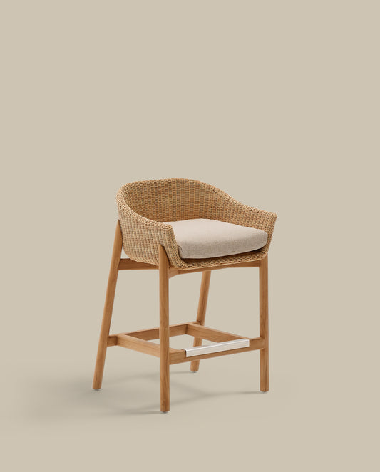 Tabouret Galea en bois de teck et rotin synthétique 65 cm FSC 100 %