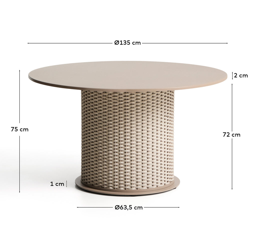 Table d’extérieur Sedalis en aluminium et corde taupe Ø 135 cm