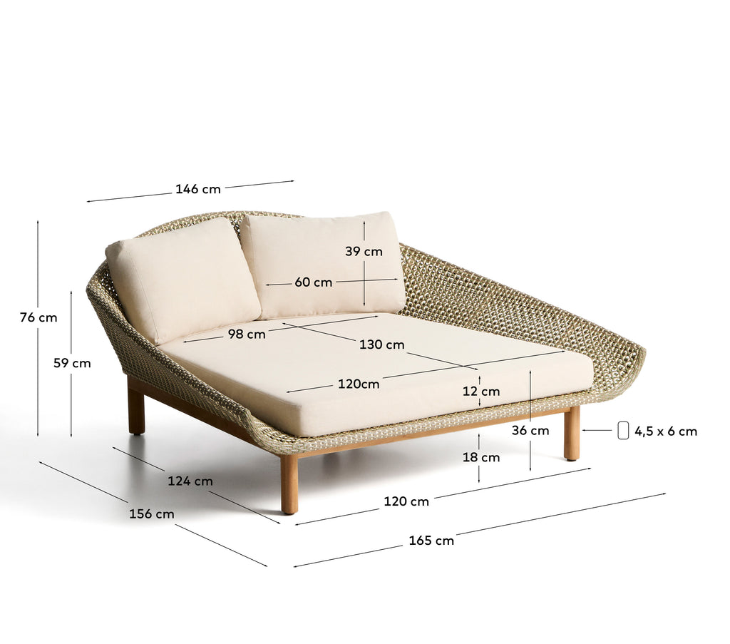 Bain de soleil double Olbia en rotin synthétique et bois de teck FSC 100 %