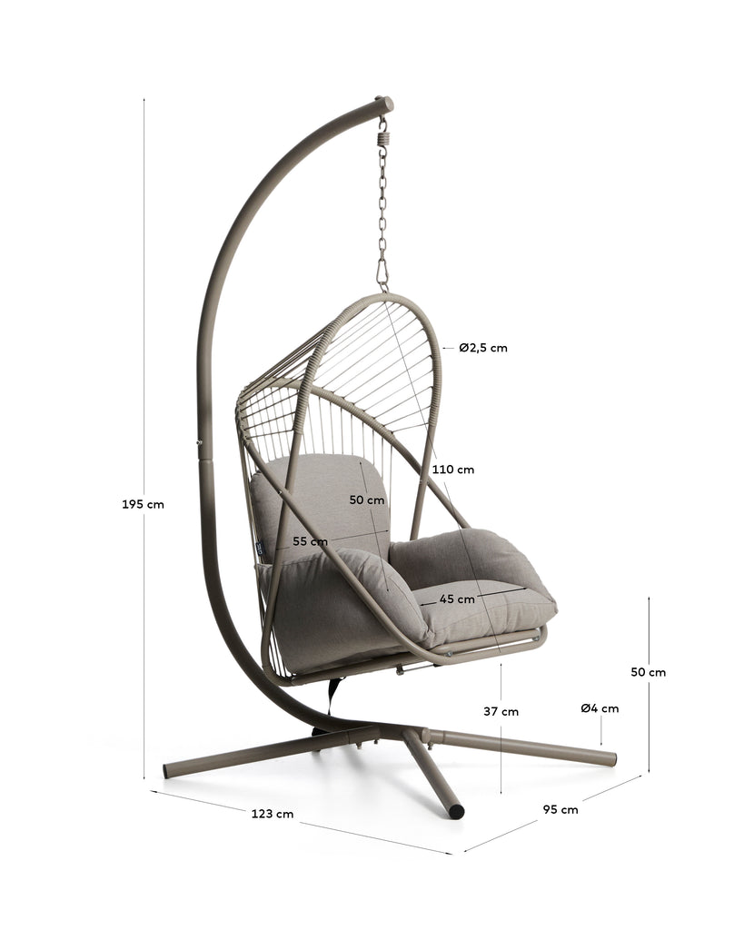 Fauteuil suspendu Livadi en acier et corde taupe
