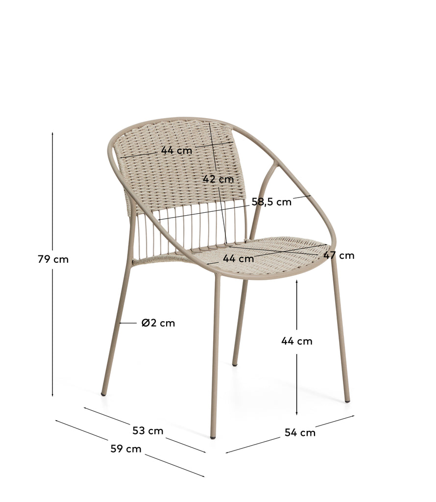 Chaise empilable d’extérieur Atrani en acier galvanisé et corde taupe