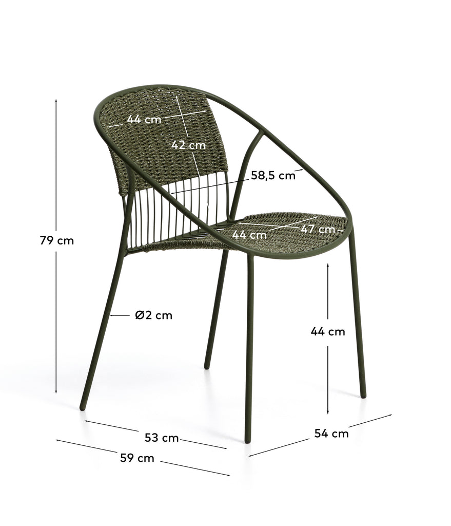 Chaise empilable d’extérieur Atrani en acier galvanisé et corde verte