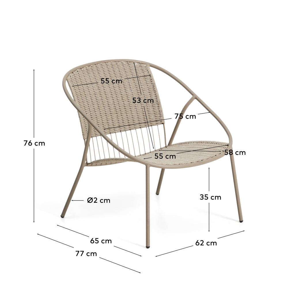 Fauteuil empilable Atrani en acier galvanisé et corde taupe