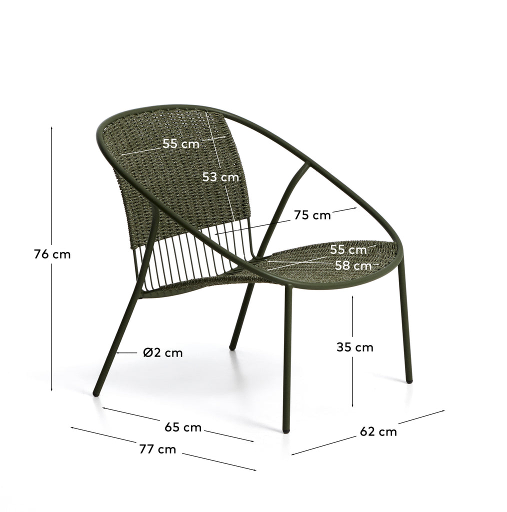 Fauteuil empilable Atrani en acier galvanisé et corde verte