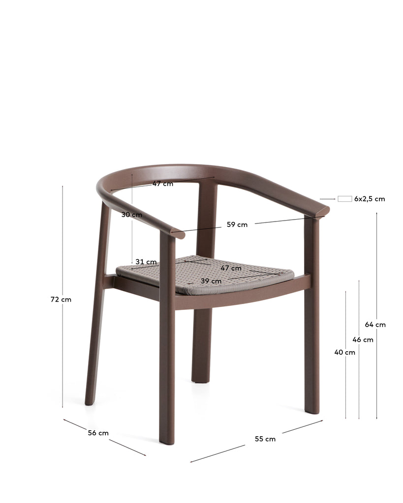 Chaise empilable d’extérieur Erice en aluminium et corde marron