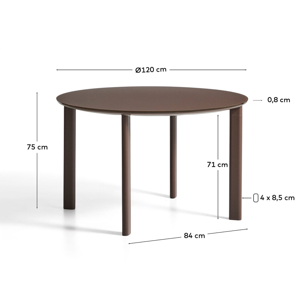 Table ronde Erice en aluminium et verre trempé marron Ø120 cm